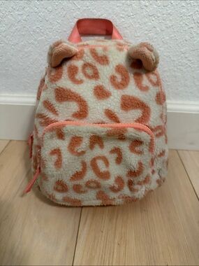 Target Plush Leopard Print Kids Backpack in Peach and Cream
